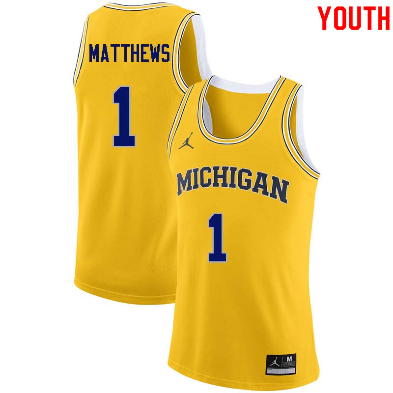 Youth #1 Charles Matthews Michigan Wolverines College Basketball Jerseys Sale-Yellow